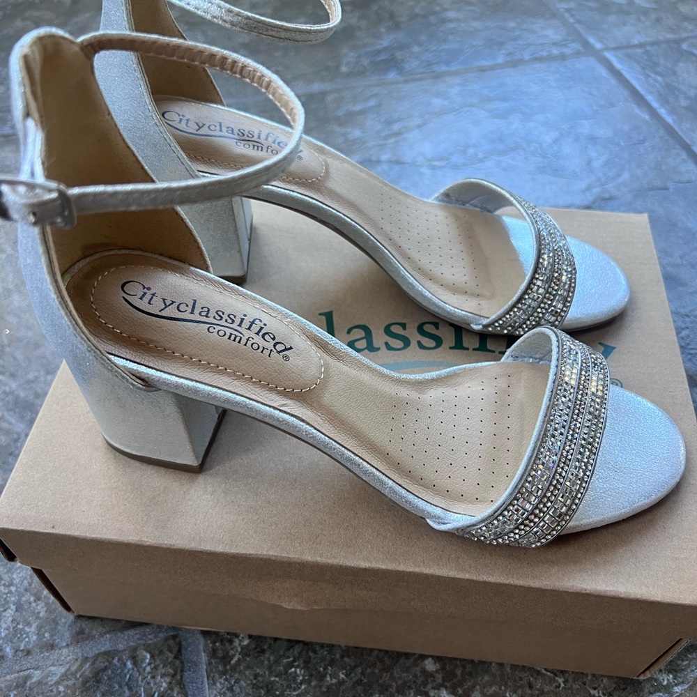 Cityclassified Silver Strappy Block Heels